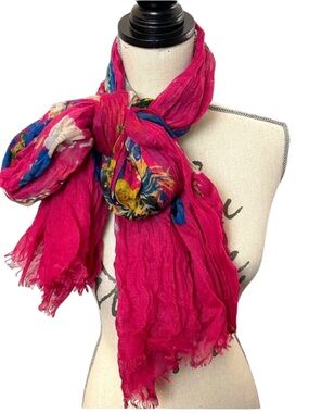 Pink/Blue/Yellow/Taupe Floral Design Scarf Wrap (40"x78")
